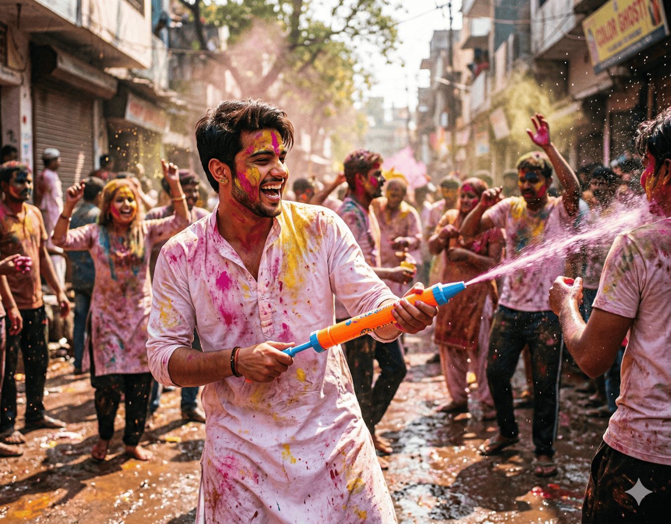 The Spirit of Holi: A Hyper-Realistic Celebration in an Indian Neighborhood