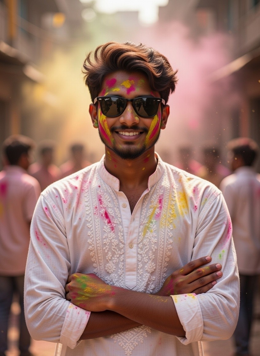 Style in the Chaos: The Ultimate White Kurta & Wayfarers Holi Look